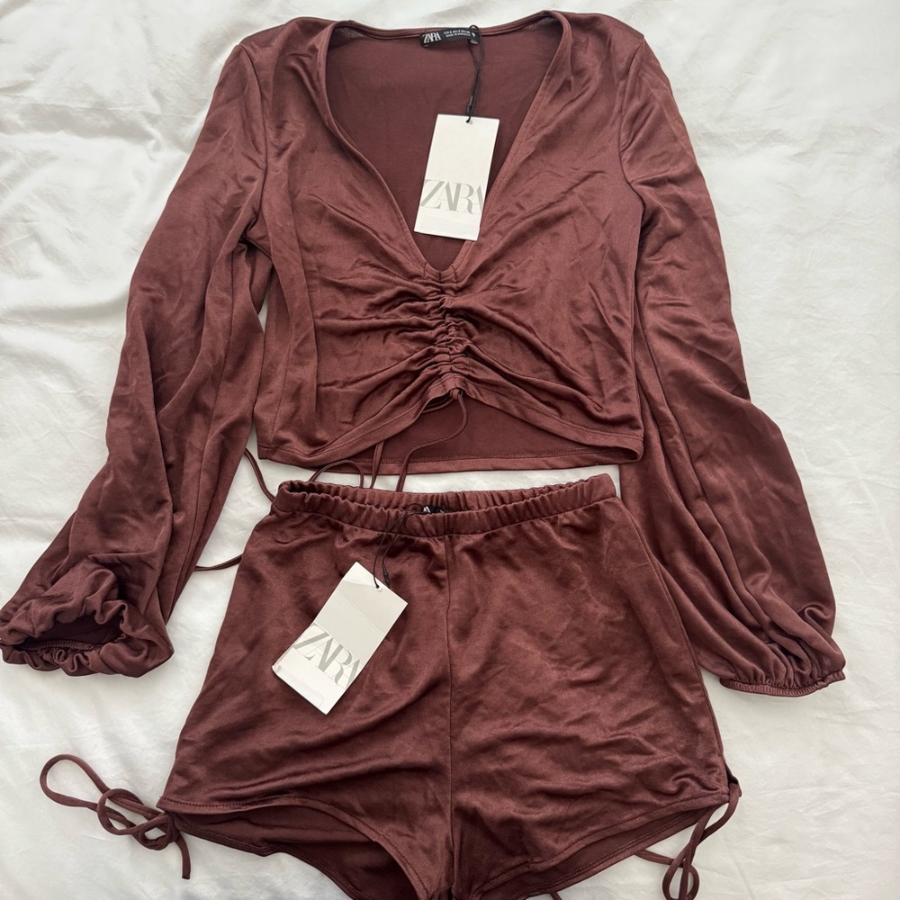 Zara Satin Brown Set (both size S)